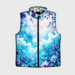 Женский жилет Фантастический цветочный с голубыми облаками, цвет: 3D-черный