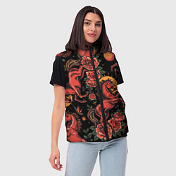 Женский жилет Красная лошадь с розами, цвет: 3D-черный — фото 2