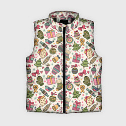 Женский жилет Новогодний паттерн, цвет: 3D-черный