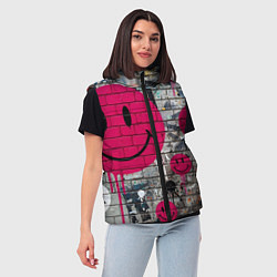 Женский жилет Розовые смайлы граффити, цвет: 3D-черный — фото 2