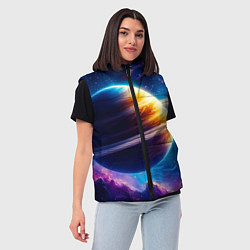 Женский жилет Сатурн в объятиях Вселенной, цвет: 3D-черный — фото 2