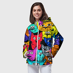 Ветровка с капюшоном женская Кошачьи мордочки, цвет: 3D-белый — фото 2