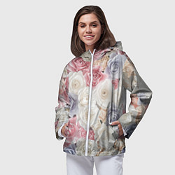 Ветровка с капюшоном женская Букет из роз, цвет: 3D-белый — фото 2