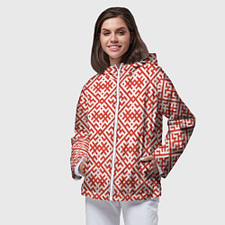 Ветровка с капюшоном женская Духобор: Обережная вышивка, цвет: 3D-белый — фото 2