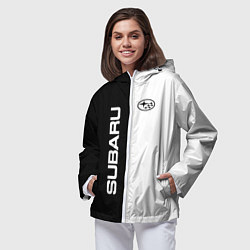 Ветровка с капюшоном женская Subaru B&W, цвет: 3D-белый — фото 2