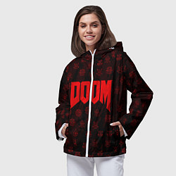 Ветровка с капюшоном женская DOOM: Hellish signs, цвет: 3D-белый — фото 2