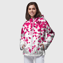 Ветровка с капюшоном женская Сердца розовые падают, цвет: 3D-белый — фото 2