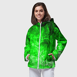 Ветровка с капюшоном женская ОГОНЬ GREEN NEON, цвет: 3D-белый — фото 2