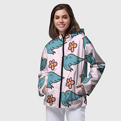 Ветровка с капюшоном женская Стайка птиц, цвет: 3D-черный — фото 2