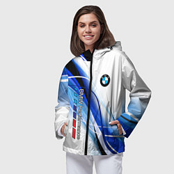 Ветровка с капюшоном женская BMW волны - blue-white, цвет: 3D-черный — фото 2
