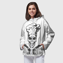 Ветровка с капюшоном женская Череп повар, цвет: 3D-белый — фото 2