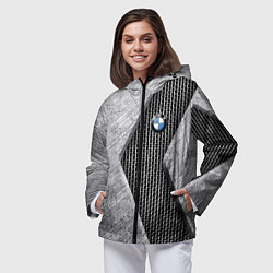 Ветровка с капюшоном женская BMW - emblem - metal - texture, цвет: 3D-черный — фото 2