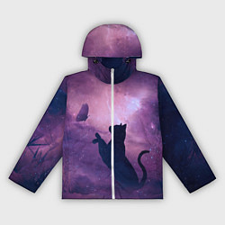 Ветровка с капюшоном женская Кошка играет с бабочкой, цвет: 3D-белый