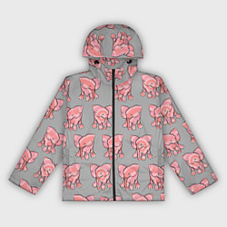 Ветровка с капюшоном женская РОЗОВЫЕ СЛОНИКИ ПАТТЕРН, цвет: 3D-черный