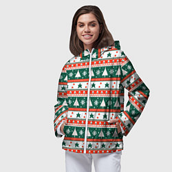 Ветровка с капюшоном женская Новогодний орнамент, цвет: 3D-белый — фото 2