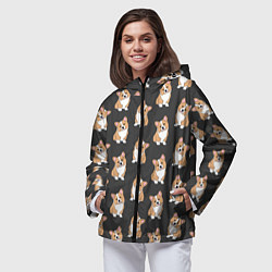 Ветровка с капюшоном женская Корги малыши, цвет: 3D-черный — фото 2