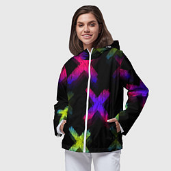 Ветровка с капюшоном женская Крестики, цвет: 3D-белый — фото 2