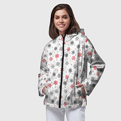 Ветровка с капюшоном женская Снежинки, цвет: 3D-черный — фото 2