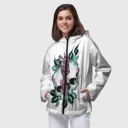 Ветровка с капюшоном женская Череп с японскими цветами, цвет: 3D-черный — фото 2