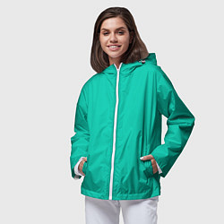 Ветровка с капюшоном женская Бискайский зеленый без рисунка, цвет: 3D-белый — фото 2