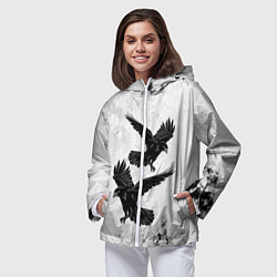 Ветровка с капюшоном женская Gothic crows, цвет: 3D-белый — фото 2