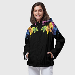 Ветровка с капюшоном женская Цветы, цвет: 3D-черный — фото 2