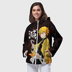 Ветровка с капюшоном женская КЛИНОК РАССЕКАЮЩИЙ ДЕМОНОВ, цвет: 3D-белый — фото 2