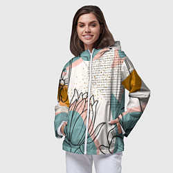 Ветровка с капюшоном женская Цветы, цвет: 3D-белый — фото 2