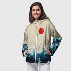Ветровка с капюшоном женская Японский Стиль Волны и Солнце, цвет: 3D-белый — фото 2