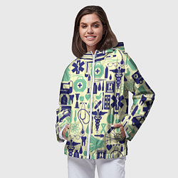 Ветровка с капюшоном женская Медицина Паттерн Z, цвет: 3D-белый — фото 2