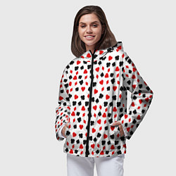 Ветровка с капюшоном женская Карточные Масти, цвет: 3D-черный — фото 2
