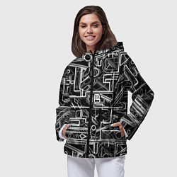 Ветровка с капюшоном женская Белые абстрактные линии, цвет: 3D-черный — фото 2
