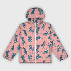 Ветровка с капюшоном женская Много синих тигров Символ года, цвет: 3D-белый