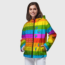 Ветровка с капюшоном женская POP it вертикальная надпись, цвет: 3D-черный — фото 2