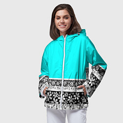 Ветровка с капюшоном женская Цветочный бирюзовый узор, цвет: 3D-белый — фото 2