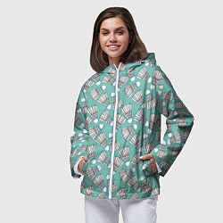 Ветровка с капюшоном женская Воланы на ментоловом, цвет: 3D-белый — фото 2