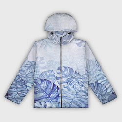 Ветровка с капюшоном женская Синие листья, цвет: 3D-черный