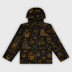 Ветровка с капюшоном женская ХЕЛЛОУИН ПАТТЕРН КОТИКИ HALLOWEEN KITTY, цвет: 3D-черный