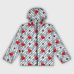 Ветровка с капюшоном женская Новогодние украшения и блестки, цвет: 3D-черный