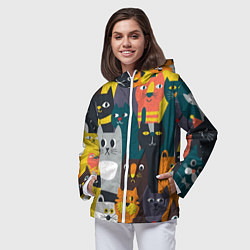 Ветровка с капюшоном женская Крутые коты, цвет: 3D-белый — фото 2