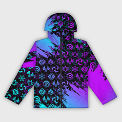 Ветровка с капюшоном женская GENSHIN NEON PATTERN SYMBOL НЕОН ЭМБЛЕМЫ, цвет: 3D-черный