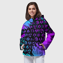 Ветровка с капюшоном женская GENSHIN NEON PATTERN SYMBOL НЕОН ЭМБЛЕМЫ, цвет: 3D-черный — фото 2