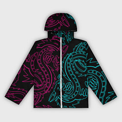 Ветровка с капюшоном женская НЕОНОВЫЕ ДРАКОНЫ NEON DRAGON, цвет: 3D-белый