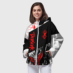 Ветровка с капюшоном женская Берсерк черная маска с логотипом, цвет: 3D-белый — фото 2
