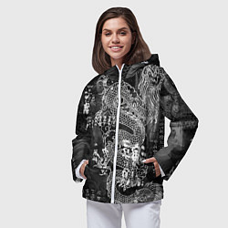 Ветровка с капюшоном женская Dragon Fire Иероглифы Японский Дракон, цвет: 3D-белый — фото 2