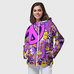 Ветровка с капюшоном женская Психоделика Существа Знаки, цвет: 3D-белый — фото 2