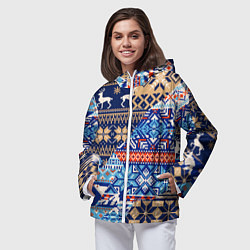 Ветровка с капюшоном женская НОВОГОДНИЙ УЗОР ОЛЕНИ И МЕДВЕДИ НОВЫЙ ГОД 2022, цвет: 3D-белый — фото 2