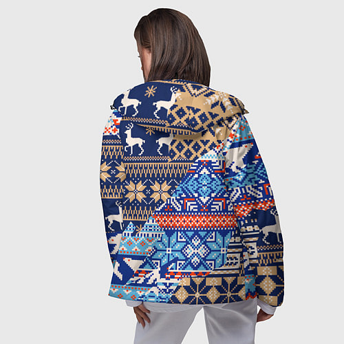 Женская ветровка НОВОГОДНИЙ УЗОР ОЛЕНИ И МЕДВЕДИ НОВЫЙ ГОД 2022 / 3D-Черный – фото 4