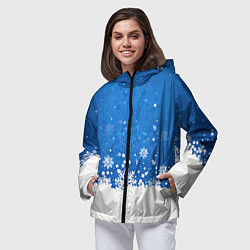 Ветровка с капюшоном женская Снежинки - С Новым Годом, цвет: 3D-черный — фото 2