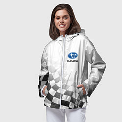 Ветровка с капюшоном женская Subaru, Субару Спорт, Финишный флаг, цвет: 3D-белый — фото 2